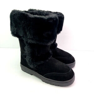 Style & Co Witty Womens Size 6 Black Leather Mid Calf Faux Fur Snow Winter Boots